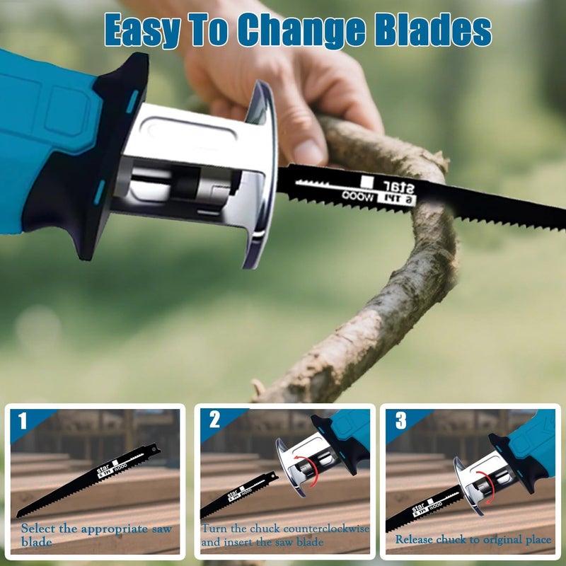 Yangtzone Reciprocating Saw for Makita 18V LXT Battery, One-Handed Cordless Recipro Saw 0-3000 RPM Variable Speed, Easy Blade Change, 4 Blades for Wood/Metal/PVC Cutting(No Battery) - Image 3